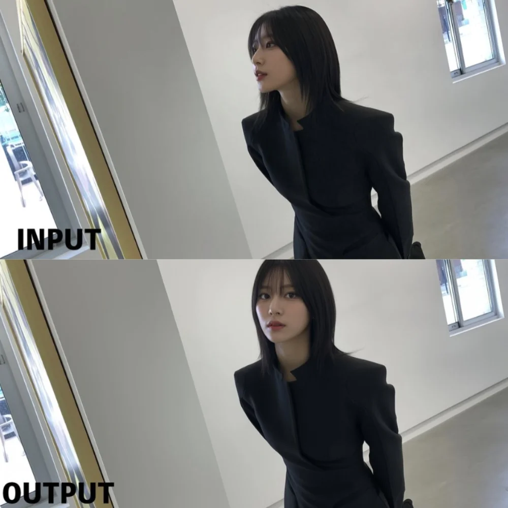 AI image: Make the person in the image look straight ahead, facing forward.