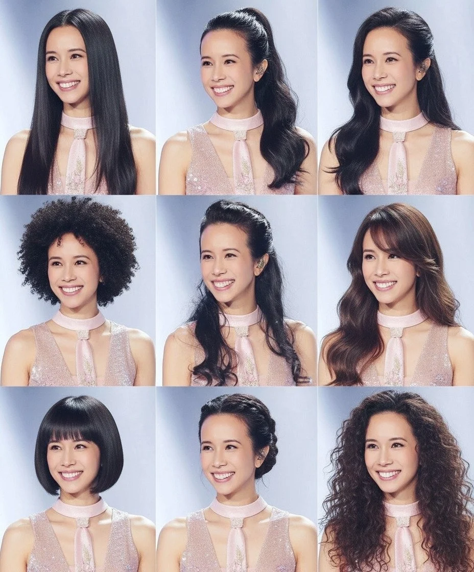 AI image: Generate a nine-panel grid of this person's avatars, each with a different hairstyle.